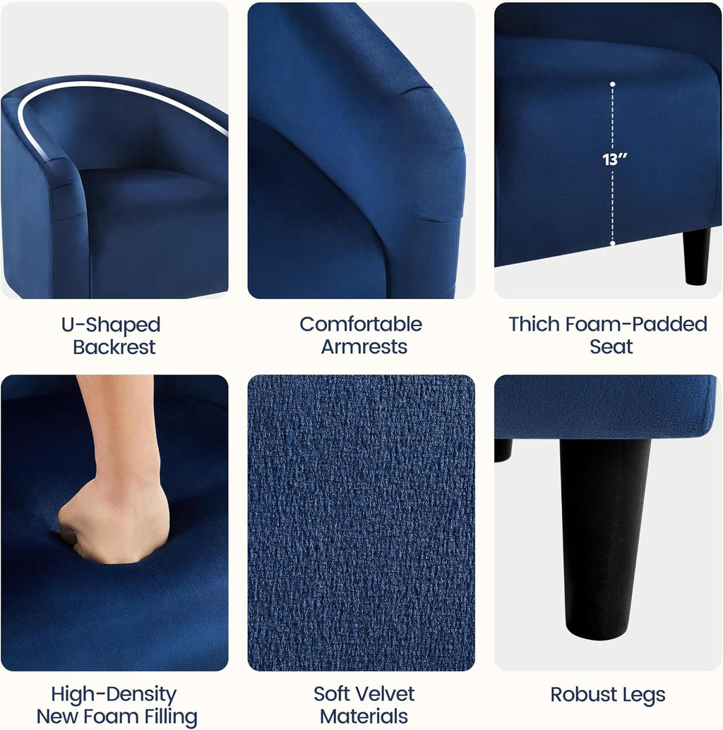 Yaheetech Velvet Accent Chair Set of 2, Barrel Chair for Living Room, Modern Club Chair with Soft Padded Seat and Sturdy Legs for Bedroom Waiting Room Office Reception Room, Navy Blue