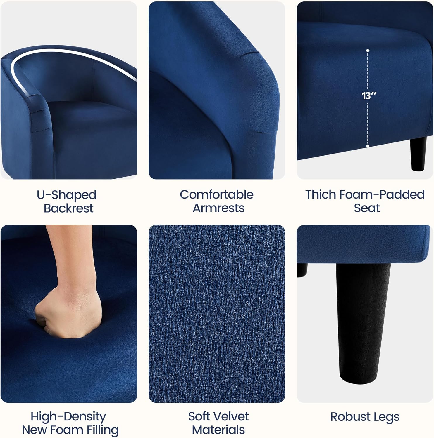 Yaheetech Velvet Accent Chair Set of 2, Barrel Chair for Living Room, Modern Club Chair with Soft Padded Seat and Sturdy Legs for Bedroom Waiting Room Office Reception Room, Navy Blue