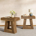 Tribesigns 24' Modern Side Table Set of 2, 2-Tier Narrow Wooden End Table with Trapezoid Base, Farmhouse Small Nightstand for Living Room, Bedroom (Brown)