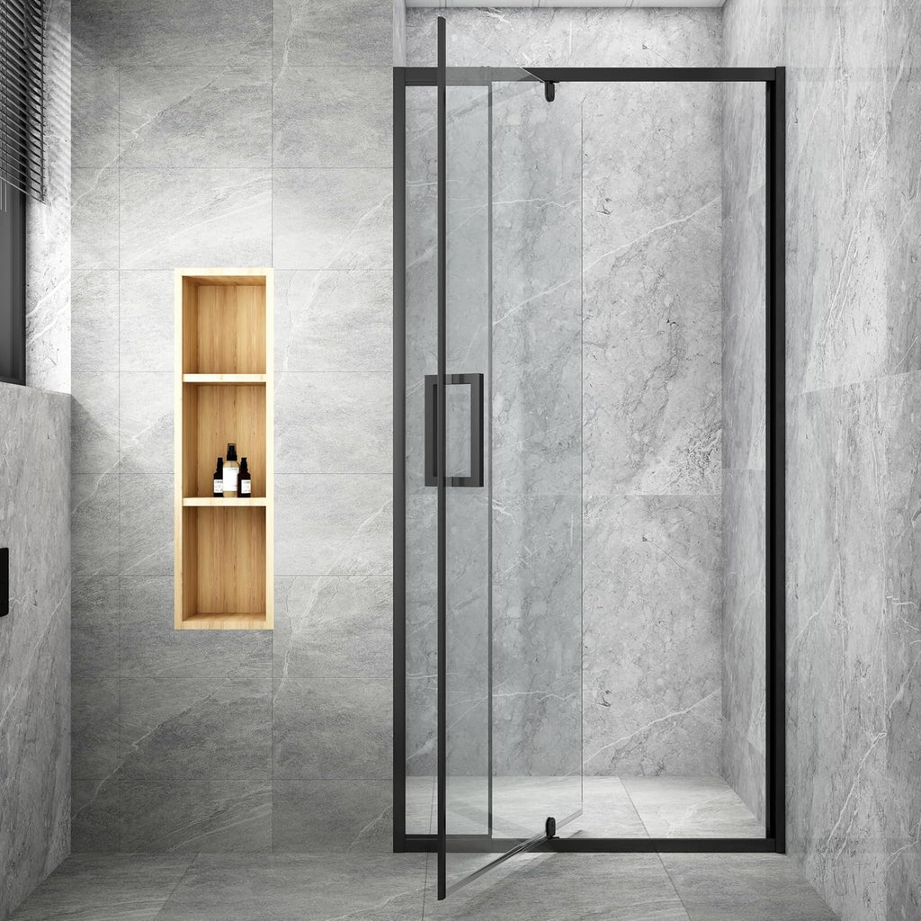 TOOLKISS 32 in. to 36 in. W x 72 in. H Pivot Swing Framed Shower Door in Matte Black with Clear Glass