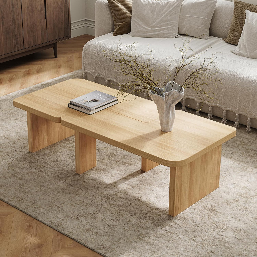 Modular Modern Coffee Table for Living Room, Free Adjustable Shape, Minimalist Square Living Room Tea Table, Light Wood Nesting Table Set of 2
