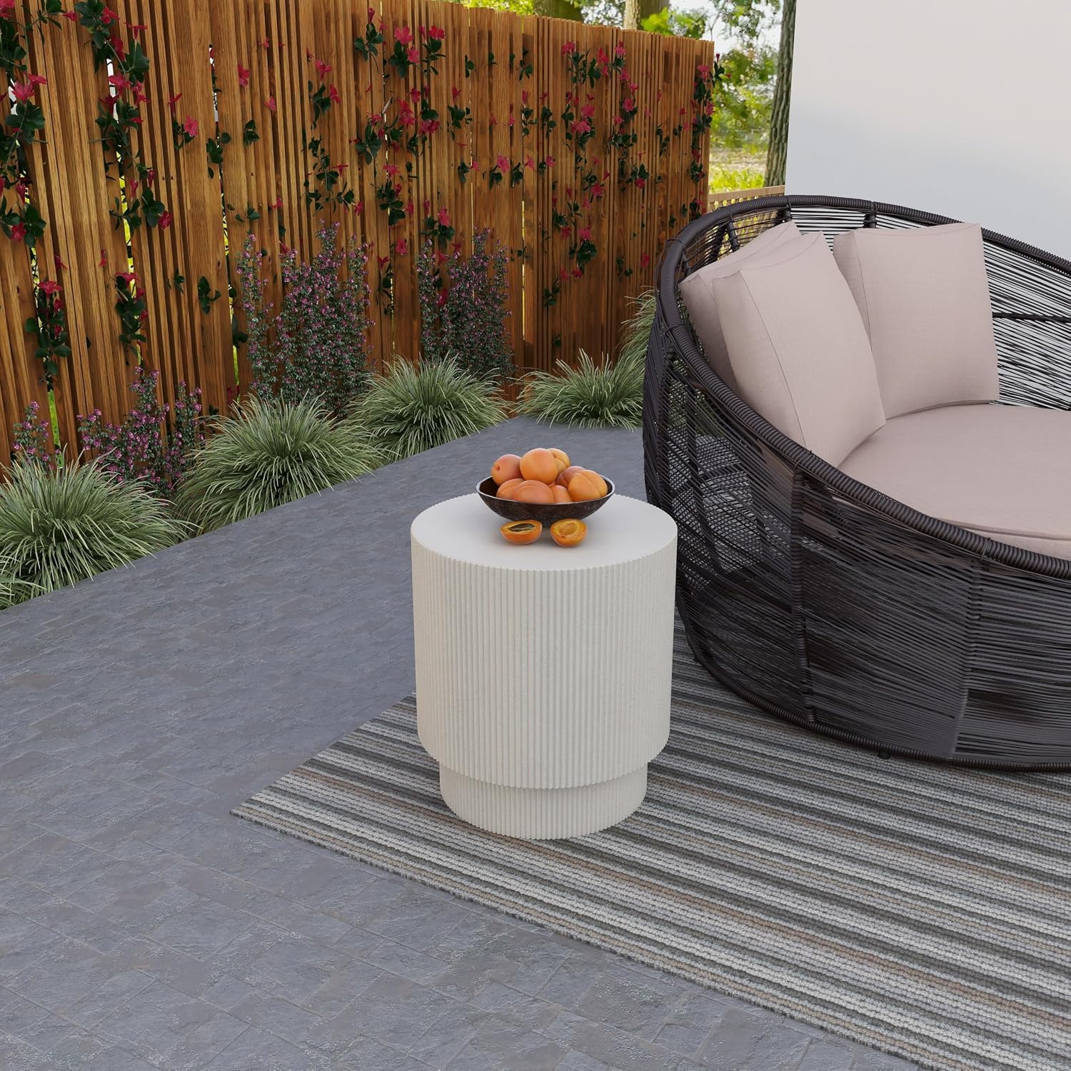 LeisureMod Modern Side Table Round Fiberstone Top Accent End Table for Home, Outdoor Patio, Living Room Sofa, Weather-Resistant, Eden Series in White