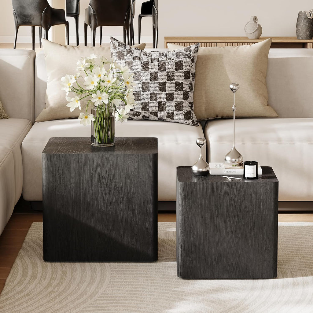 Nesting Coffee Table Set of 2, Modern Coffee Table and End Table Sets, Small Wooden Nesting Side Tables for Living Room Bedroom Apartment(Black)