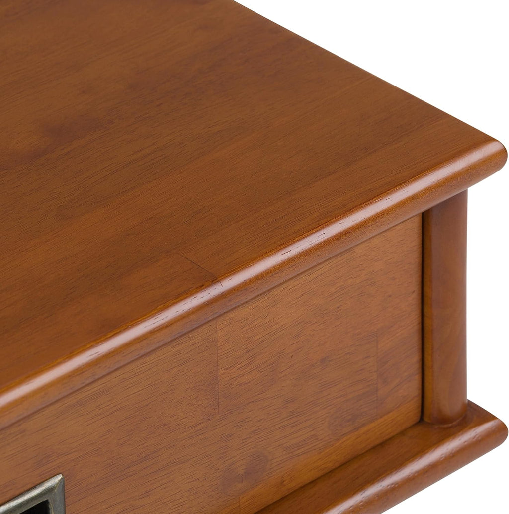 SIMPLIHOME Draper End Table - 22 inch Wide Solid Hardwood Rectangular Accent Table with Storage Drawer in Teak Brown, Mid-Century Modern Nightstand or Lamp Stand for Living Room or Bedroom