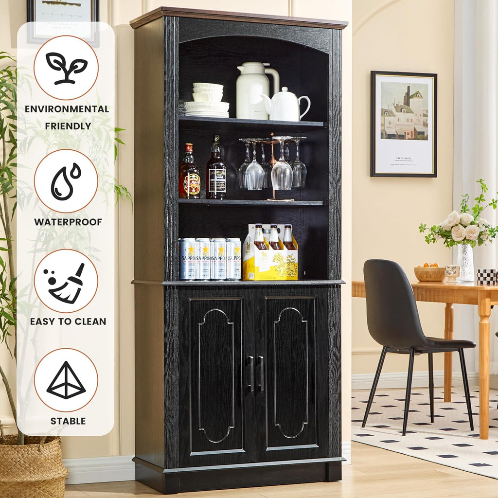 LIDYUK Black 5 Tier Book Shelf and Bookshelf with Storage Cabinet Doors, 72 Inch Tall Bookcase, Wooden Cube Storage Organizer, Bookshelf, Display Cabinet Furniture, Living Room, Pantry