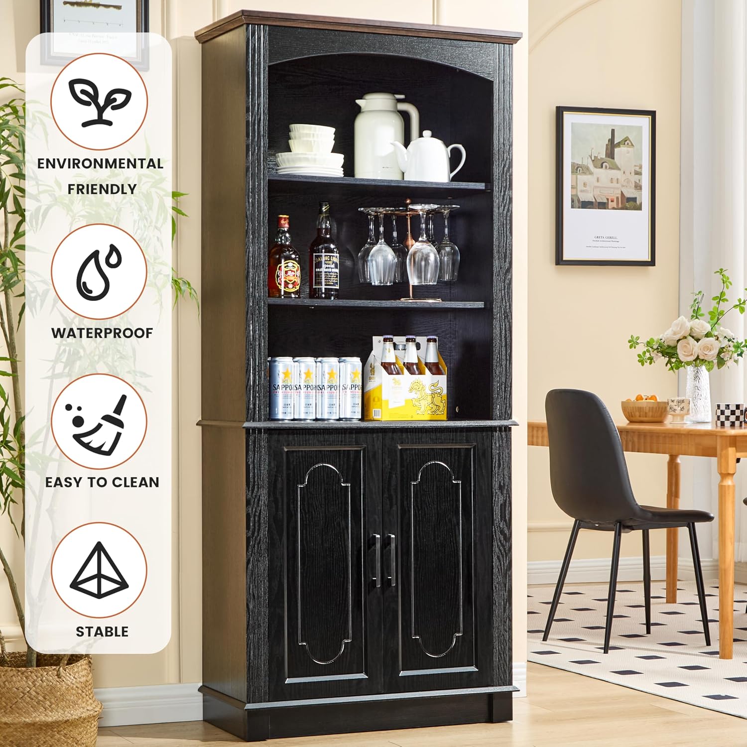 LIDYUK Black 5 Tier Book Shelf and Bookshelf with Storage Cabinet Doors, 72 Inch Tall Bookcase, Wooden Cube Storage Organizer, Bookshelf, Display Cabinet Furniture, Living Room, Pantry