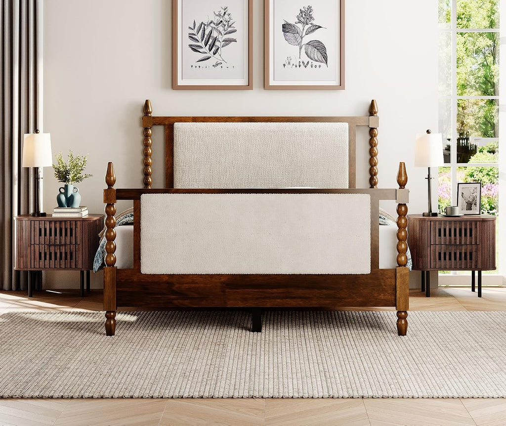 WAMPAT Set of 2 Fluted Nightstands, Modern Wooden End Tables with Drawer, Storage Bedside Table for Bedroom and Living Room