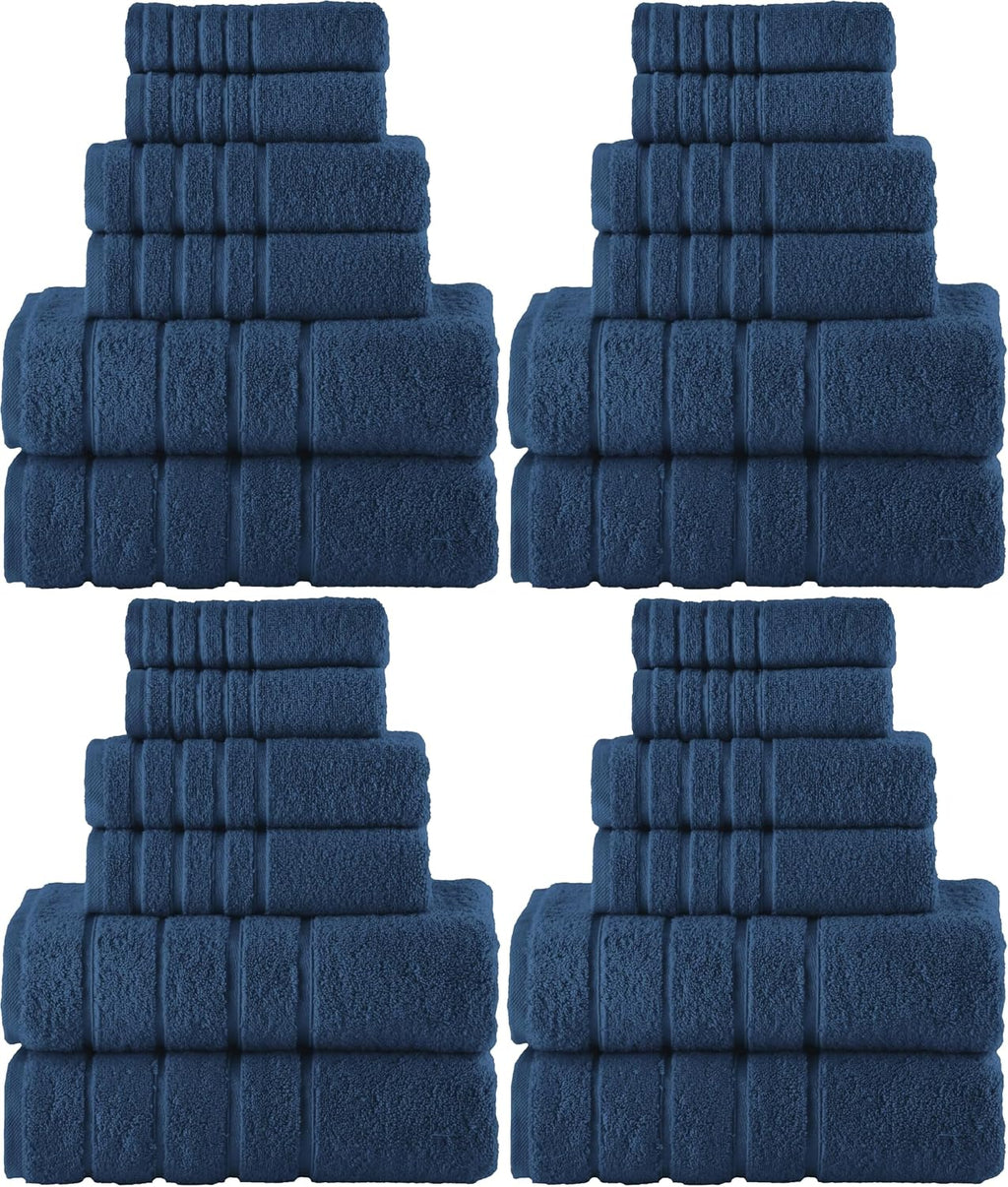 Elegant Comfort 4 Lines Viscose Stripe 6-Piece Towel Set 100% Turkish Cotton High Absorbent Luxury Bathroom Towels Includes 2 Washcloths, 2 Hand and 2 Bath Towels Set, Navy Blue (Pack of 4)