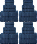 Elegant Comfort 4 Lines Viscose Stripe 6-Piece Towel Set 100% Turkish Cotton High Absorbent Luxury Bathroom Towels Includes 2 Washcloths, 2 Hand and 2 Bath Towels Set, Navy Blue (Pack of 4)