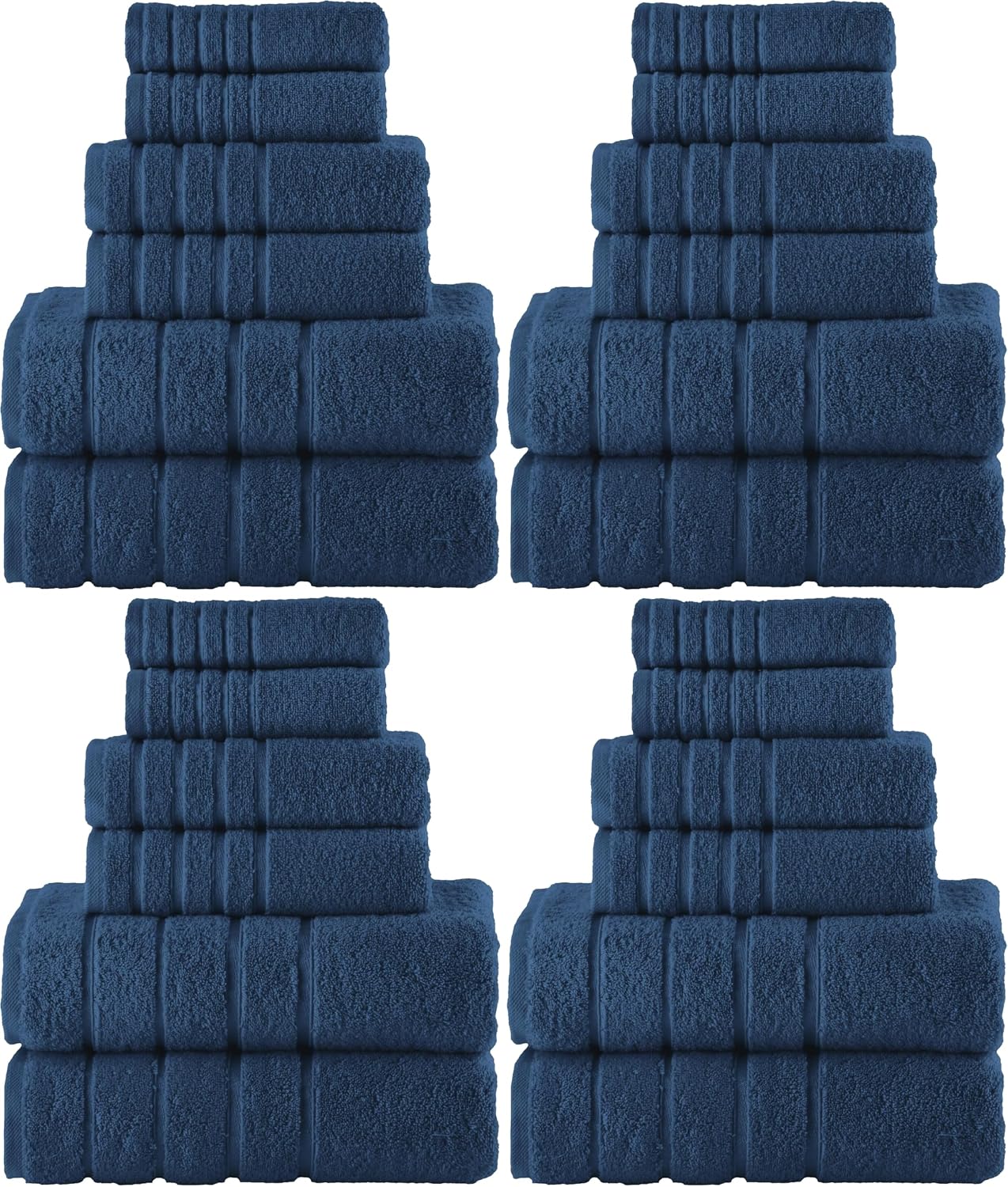 Elegant Comfort 4 Lines Viscose Stripe 6-Piece Towel Set 100% Turkish Cotton High Absorbent Luxury Bathroom Towels Includes 2 Washcloths, 2 Hand and 2 Bath Towels Set, Navy Blue (Pack of 4)