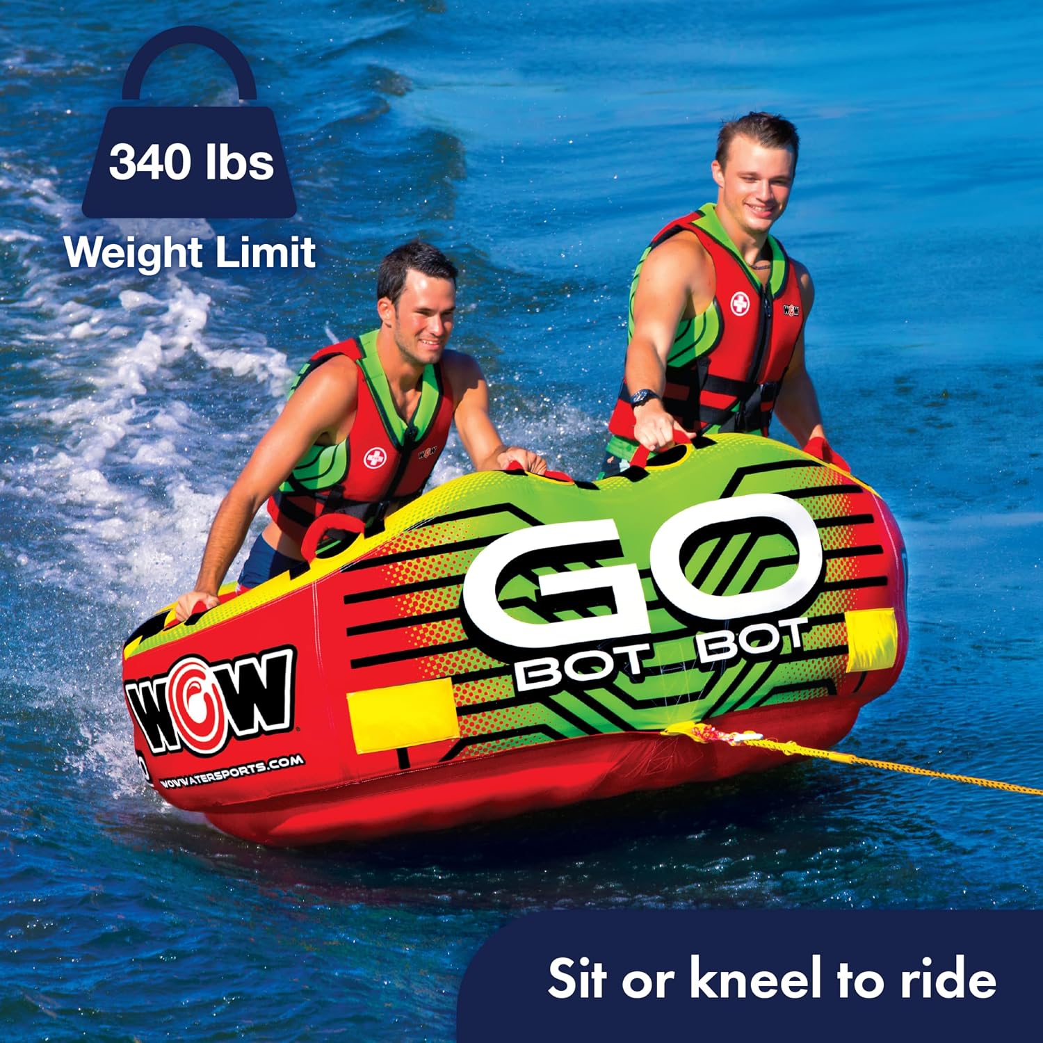 Wow Sports Go Bot Towable Tube - Front & Back Tow Points - for Boating - Kids & Adults