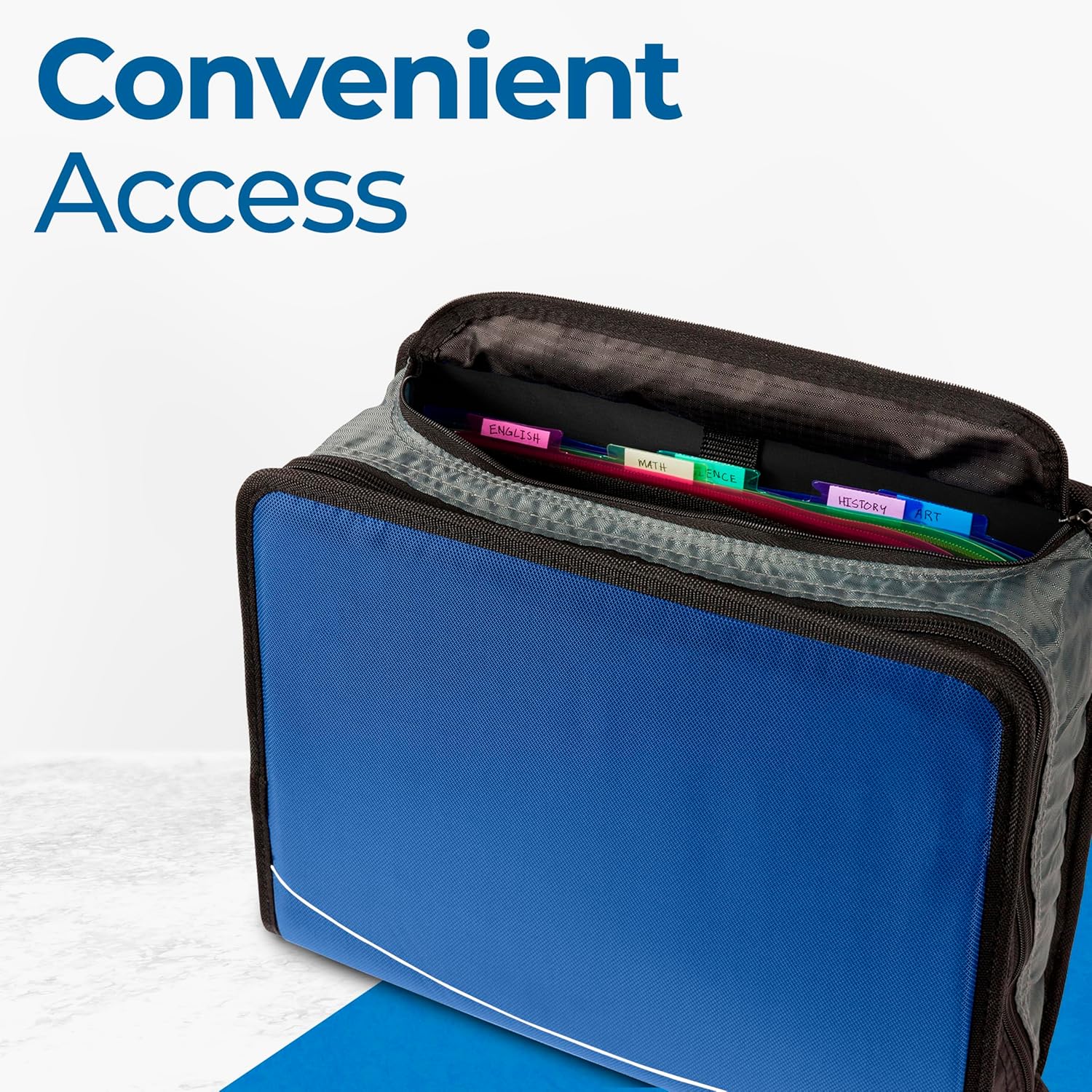 Case-it King Sized Zip Tab School Zipper Binder | 4-Inch D-Rings, 800 Sheet Capacity, 5-Subject Expanding File Folder, Multiple Pockets & Storage Organizer, Shoulder Strap | D-186 Midnight Blue|4 Pack