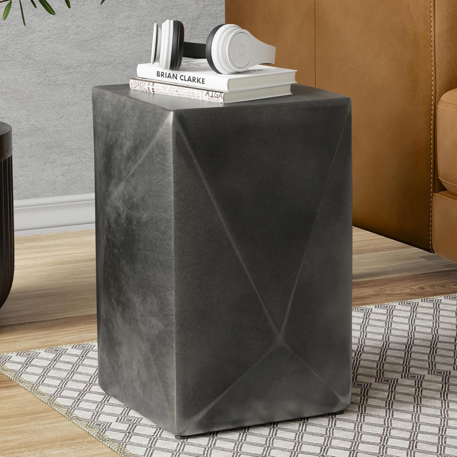 SIMPLIHOME Danner Side Table – 14 inch Wide Cast Aluminum Square Accent Table in Graphite, Modern Industrial End Table for Living Room, Bedroom, or Office with Sturdy Base, Assembled