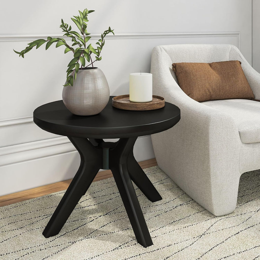 Plank+Beam Cross Leg Verso End Table, 24 Inch Wood End Tables for Living Room, Round Center Table, Cocktail Table for Small Spaces, Black