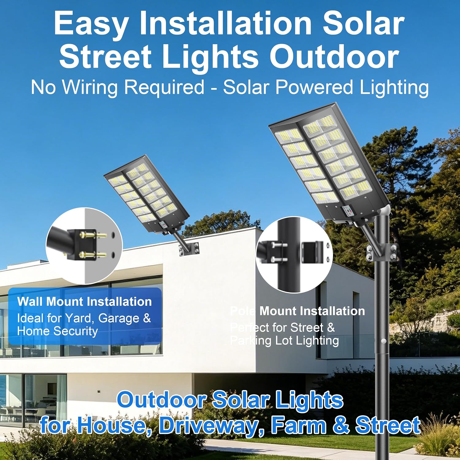 Solar Street Lights Outdoor Waterproof 9000W LED Solar Power Street Light Dusk to Dawn with Mention Sensor Flood Light Large Outdoor Solar Lights for Yard, Entryway Garage