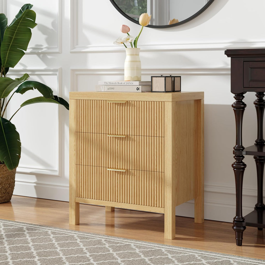 Nightstands Set of 2, Bedside End Table, Modern Wooden Night Stand with 6-Drawer - Boho Cabinet Accent Storage Furniture for Bedroom, Living Room, Nature