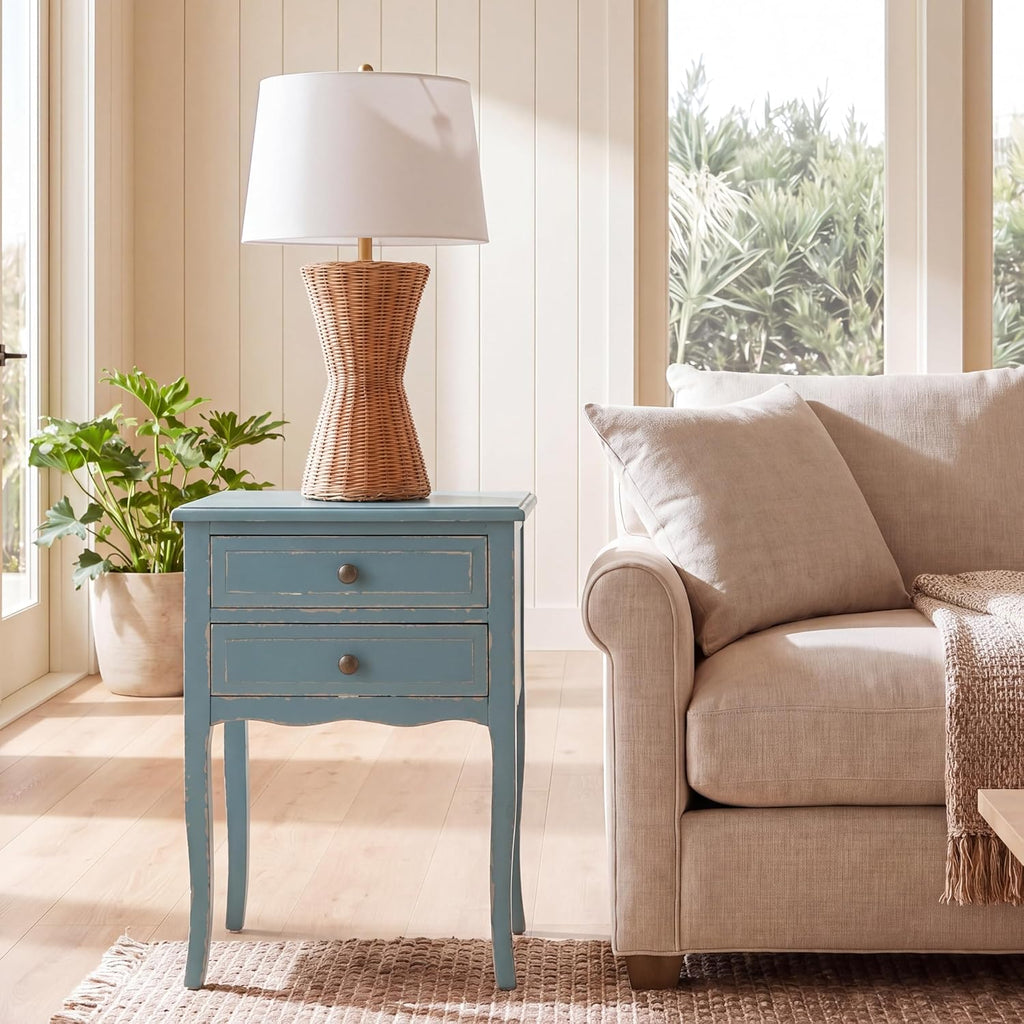 SAFAVIEH Furniture - Lori 2-Drawer End Table - Pale Blue & White Smoke - Solid Wood - Farmhouse Classic Design - Ideal for Living Room, Entryway, 18.1'W x 13'D x 26.8'H - Fully Assembled (AMH6576F)