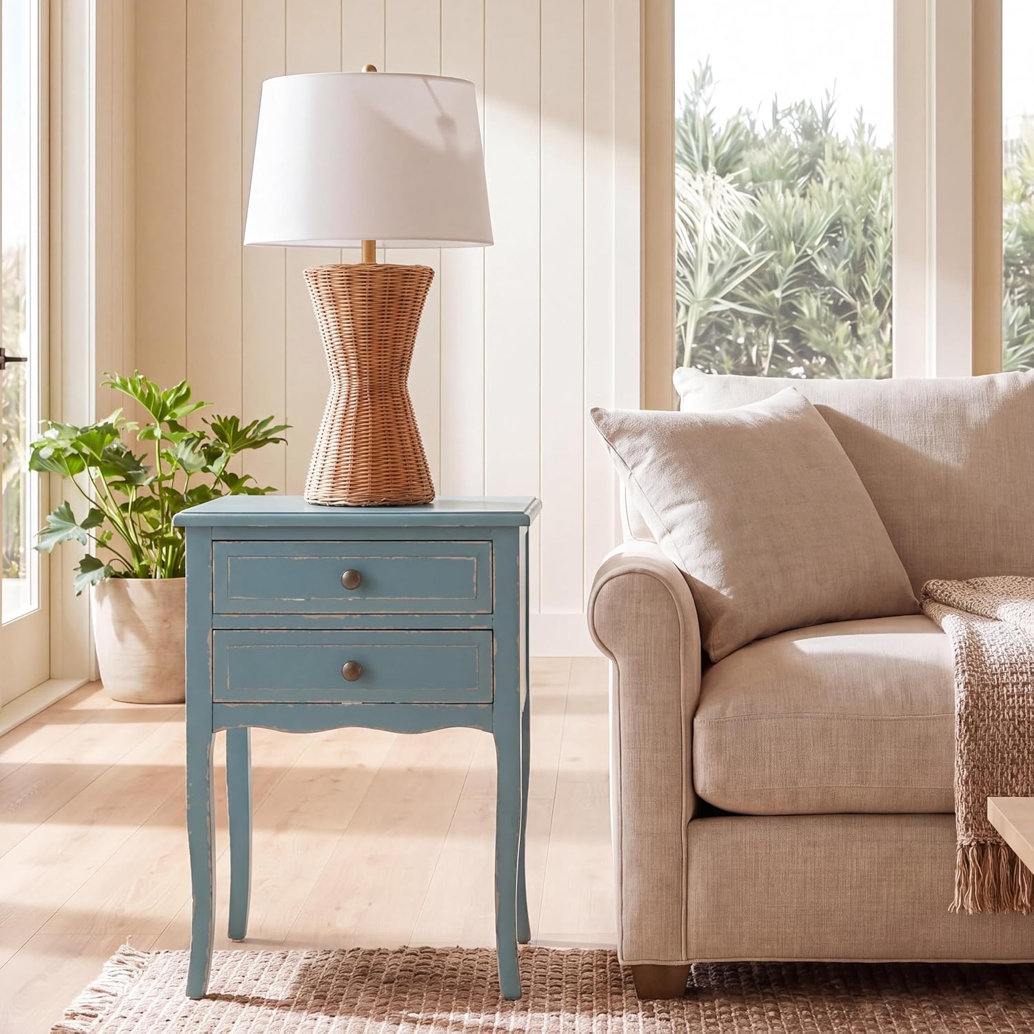 SAFAVIEH Furniture - Lori 2-Drawer End Table - Pale Blue & White Smoke - Solid Wood - Farmhouse Classic Design - Ideal for Living Room, Entryway, 18.1'W x 13'D x 26.8'H - Fully Assembled (AMH6576F)