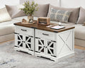 RALGEND White Farmhouse End Table Set of 2, 24' Large Sofa Side Table with Drawer, Large End Table for Living Room, Wooden Nightstand with Charging Station, Square, White and Walnut
