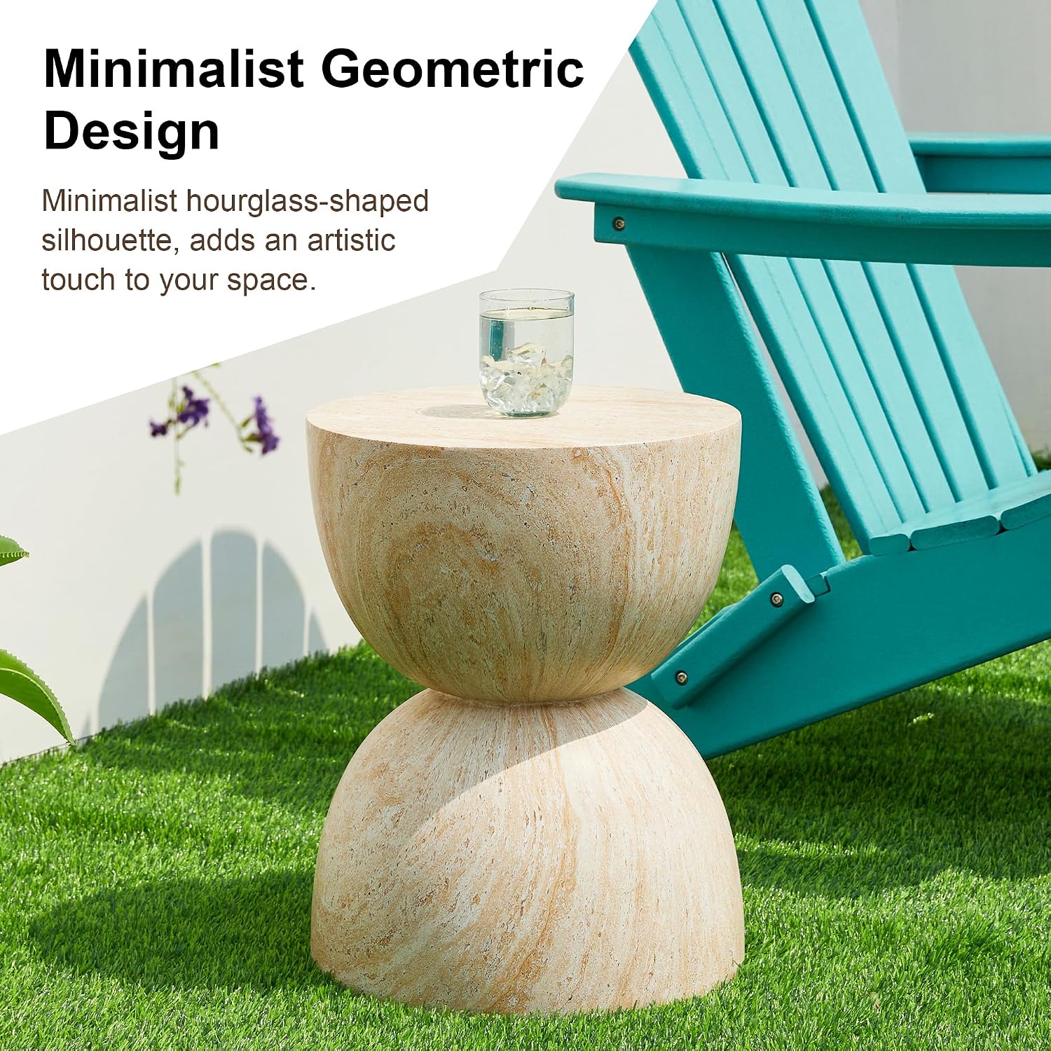 Glitzhome Outdoor Side Table, 17.75' H Decorative Garden Stool MGO Hourglass Faux Terrazzo End Table, Round Planter Stand for Indoor Outdoor Living Room Bedroom Patio Deck Poolside