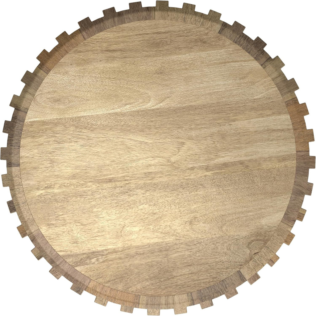 SIMPLIHOME Lyall End Table - 16 inch Wide Solid Mango Wood Round Accent Table with Gear-Fluted Sides in Natural, Contemporary Nightstand or Lamp Stand for Living Room or Bedroom, Assembled