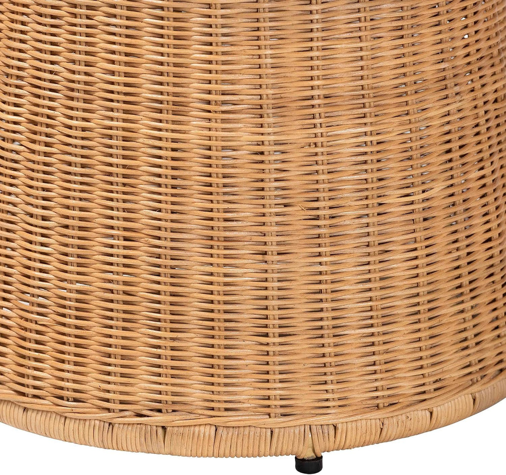 Bali & pari Caroline Round Natural Rattan End Table – Handwoven Wicker Drum Shape Accent Table for Living Room or Sunroom, Light Honey