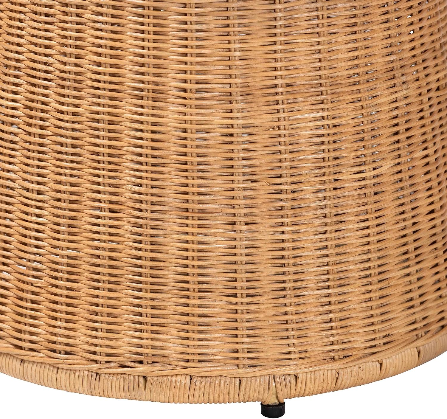 Bali & pari Caroline Round Natural Rattan End Table – Handwoven Wicker Drum Shape Accent Table for Living Room or Sunroom, Light Honey