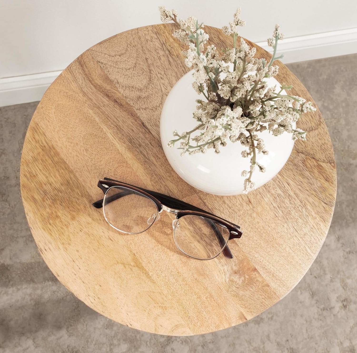 Kate and Laurel Dahl Wooden Round Drink Table; 12 x 23; Natural Brown; Transitional Boho Circle Wood Accent Pedestal Table for Living Room Plant Stand or Small Bedroom Nightstand