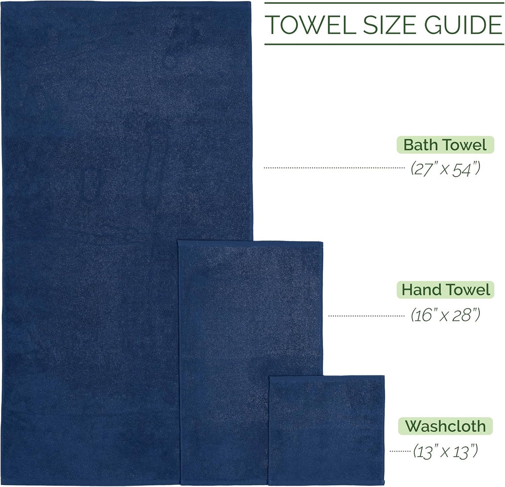 Elegant Comfort 4 Lines Viscose Stripe 6-Piece Towel Set 100% Turkish Cotton High Absorbent Luxury Bathroom Towels Includes 2 Washcloths, 2 Hand and 2 Bath Towels Set, Navy Blue (Pack of 4)