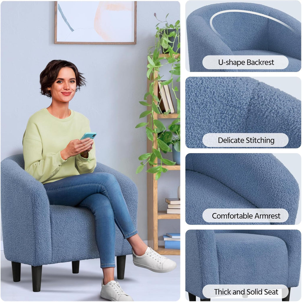 Yaheetech Barrel Chairs, Furry Accent Chairs with Soft Padded Armrest for Living Room Bedroom Waiting Room Office, Set of 2, Blue