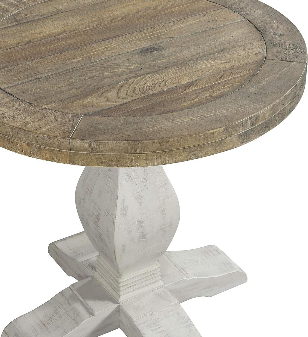 Napa Solid Wood Farmhouse Rustic Reclaimed Natural and White Stain Round End Side Accent Living Room Table, Nightstand Bedside 26' W x 26' D x 25' H