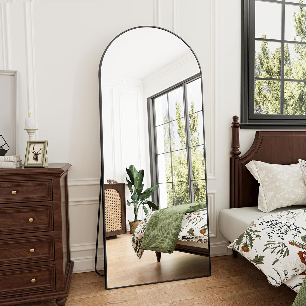 Rowjut Full Length Mirror Arched Floor Length Mirrors, 71'x26' Large Full Body & with Stand & Arch Wall Mounted & Standing Mirror for Bedroom Living Room, Aluminum Frame, Black