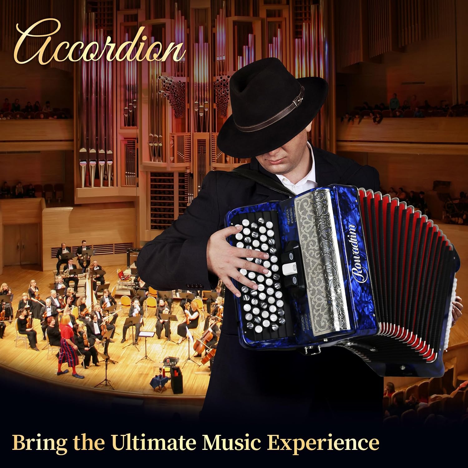 Accordion - 62 Key 60 Bass Professional Piano Model with Backpack & Strap | Lightweight, Portable Design for Beginners, Students & Adult Musicians (Blue)