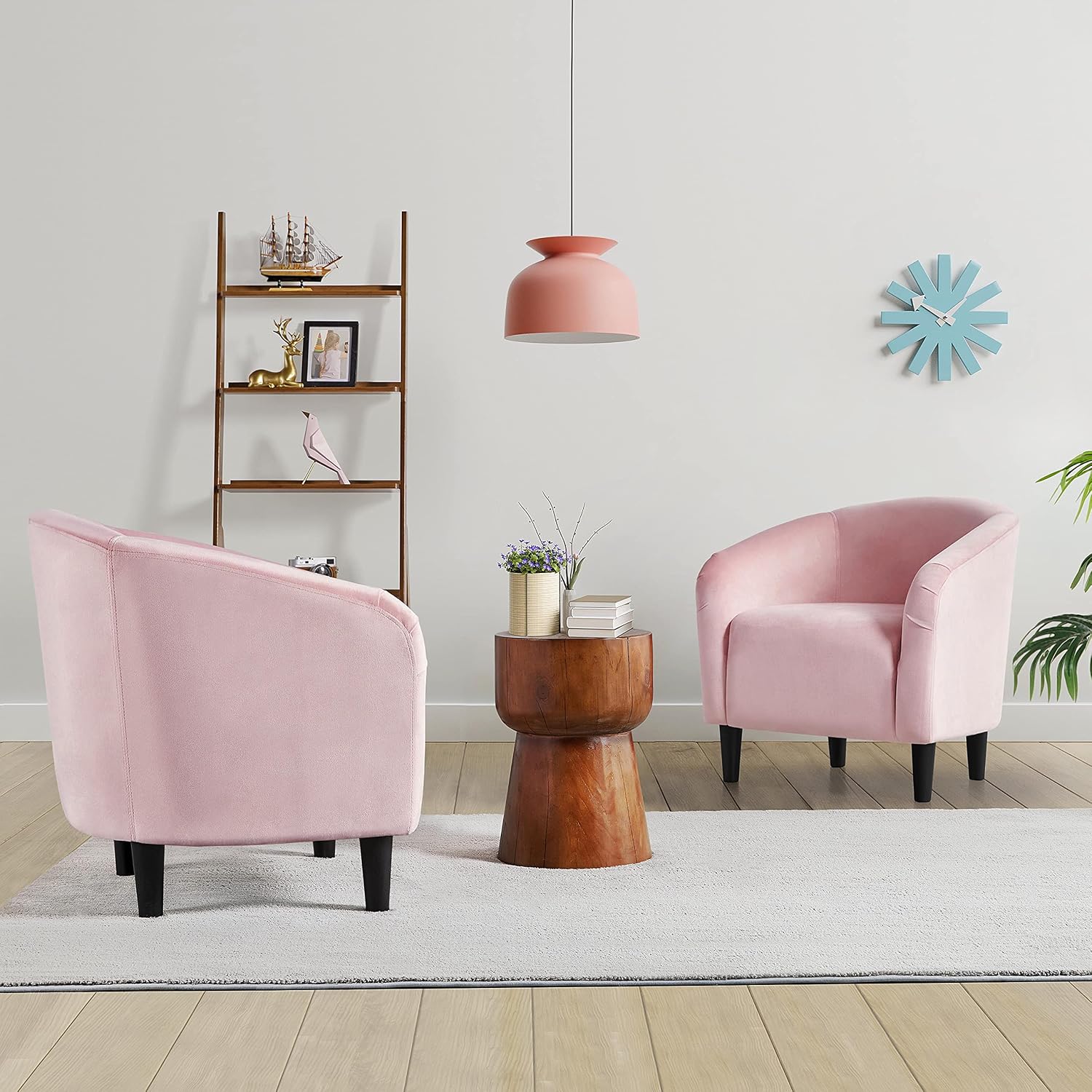 Yaheetech Barrel Chairs, Furry Accent Chairs with Soft Padded Armrest for Living Room Bedroom Waiting Room Office, Set of 2, Pink