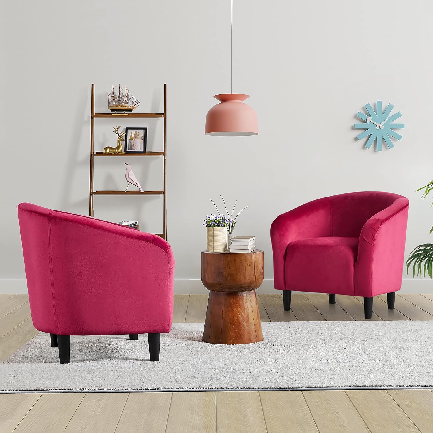 Yaheetech Accent Chairs, Velvet Barrel Chair Cozy Club Chairs with Sturdy Legs and Soft Padded Seat for Bedroom/Living Room/Reading Room, Rose Red, Set of 2