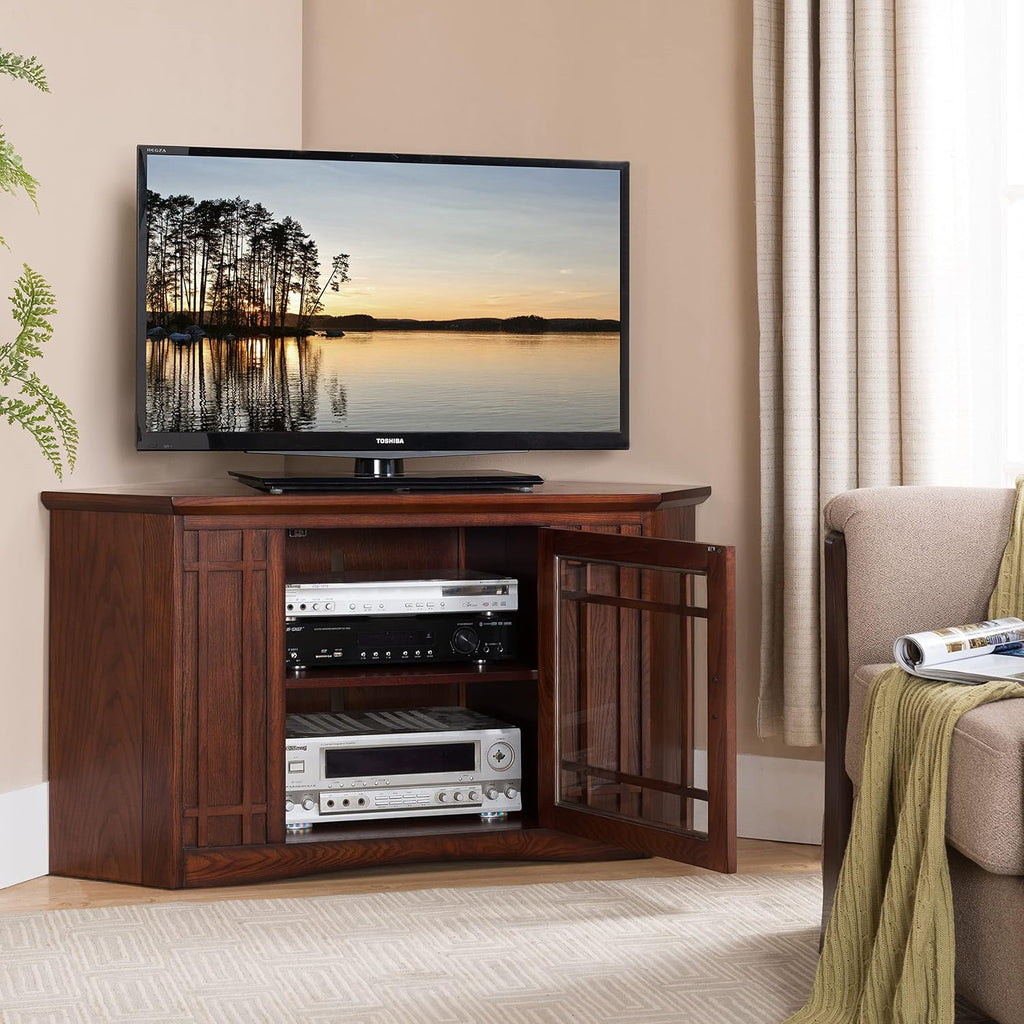 Leick Home 82285 Mission Corner TV Stand Made from Solid Wood, One Door and Adjustable Shelf, for 50' TVs, Mission Oak