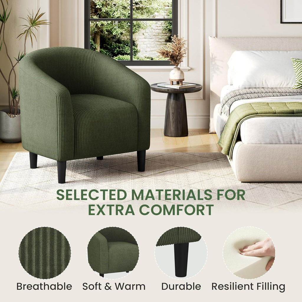 Yaheetech Barrel Chairs, Furry Accent Chairs with Soft Padded Armrest for Living Room Bedroom Waiting Room Office, Set of 2, Dark Green
