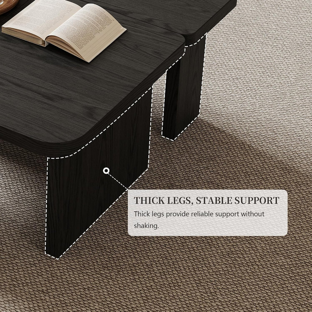 Black Wood Coffee Table, Free Adjustable Modern Living Room Table as Square, Rectangle, Irregular Tea Table, Couch Side Tabl e for Home Office