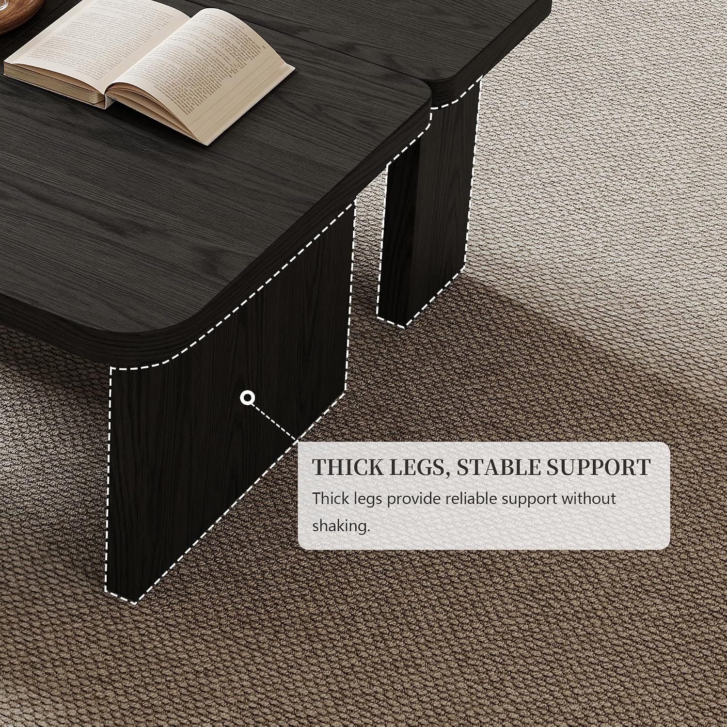 Black Wood Coffee Table, Free Adjustable Modern Living Room Table as Square, Rectangle, Irregular Tea Table, Couch Side Tabl e for Home Office