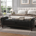 Apicizon 60' Bench with Storage, Queen Size Faux Leather End of Bed Bench with Tufted Button, Ottoman Bench with Rolled Arms & Vintage Rivets for Foot of Bed, Living Room, Entrance, Black