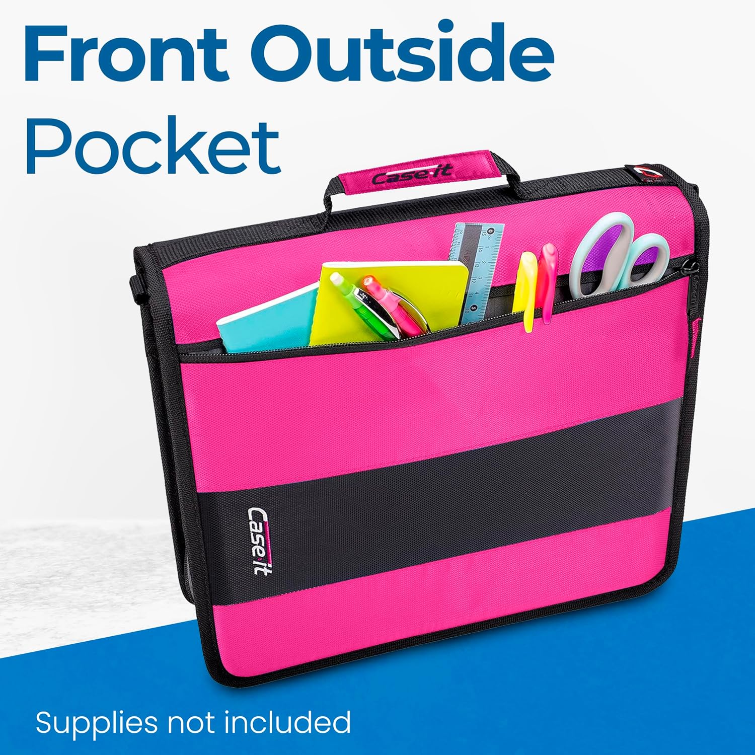 Case-it Classic Zipper Binder | 2-Inch O-Rings, 350 Sheet Capacity, Multiple Storage Pockets & Shoulder Strap | School & Office Organizer | D-251 Magenta | 6 Pack