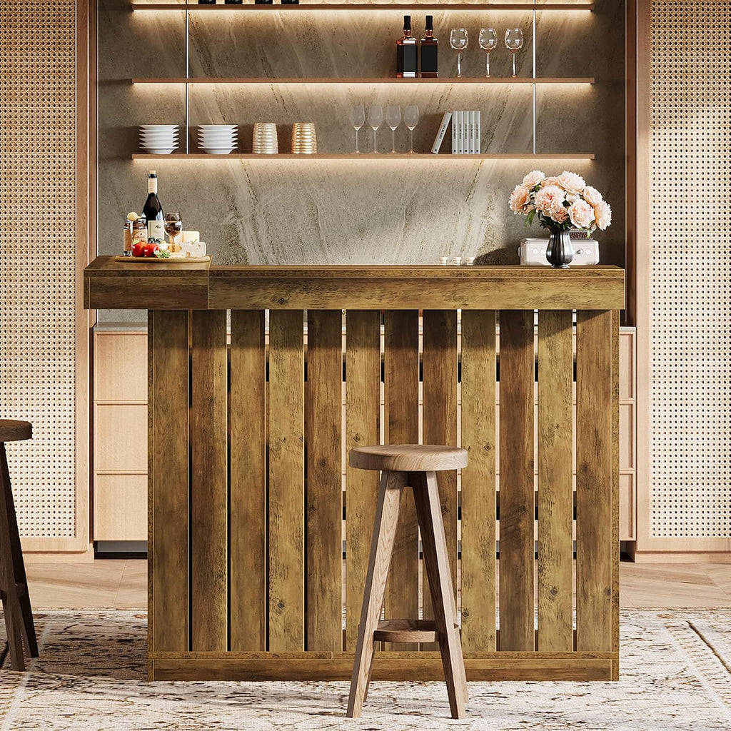 Tribesigns L-Shaped Home Bar Unit, 4-Tier Corner Liquor Bar Table with Storage Shelves and Wine Glasses Holder, Industrial Wine Cabinet Reception Desk for Home Pub (2, Brown)