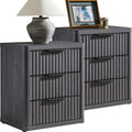 SICOTAS Night Stand Set of 2 Nightstands with 3 Drawers Storage Bedside Table Large Fluted Bed Side End Table Modern 25.6' Tall Wide Night Stands for Bedroom Living Room Sofa Couch Office