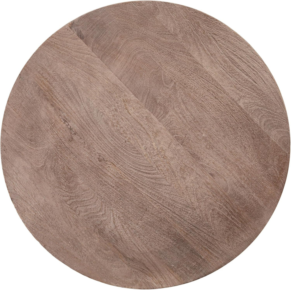 Creative Co-Op Round Mango Wood Table with 2 Cane Shelves