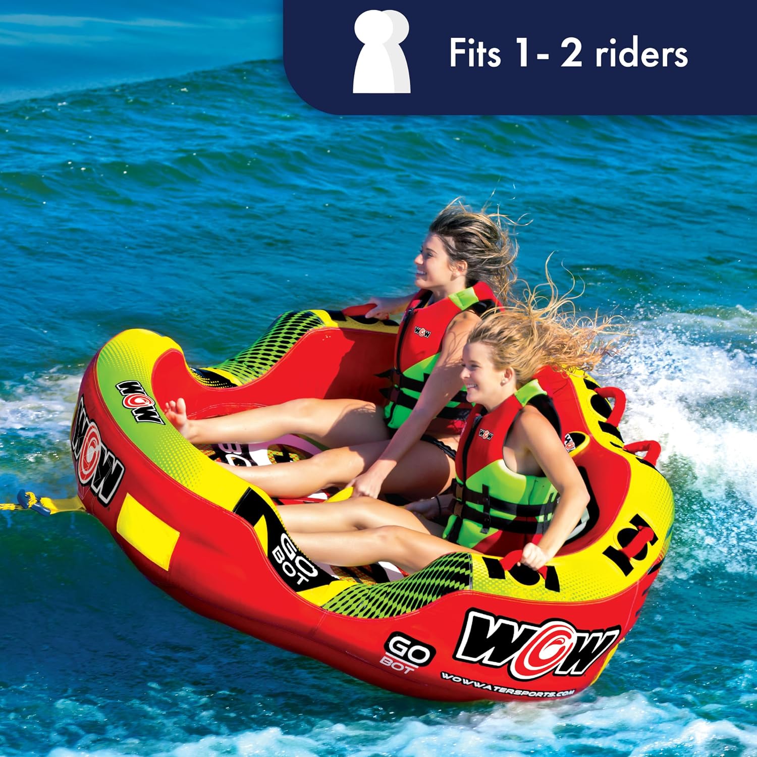 Wow Sports Go Bot Towable Tube - Front & Back Tow Points - for Boating - Kids & Adults