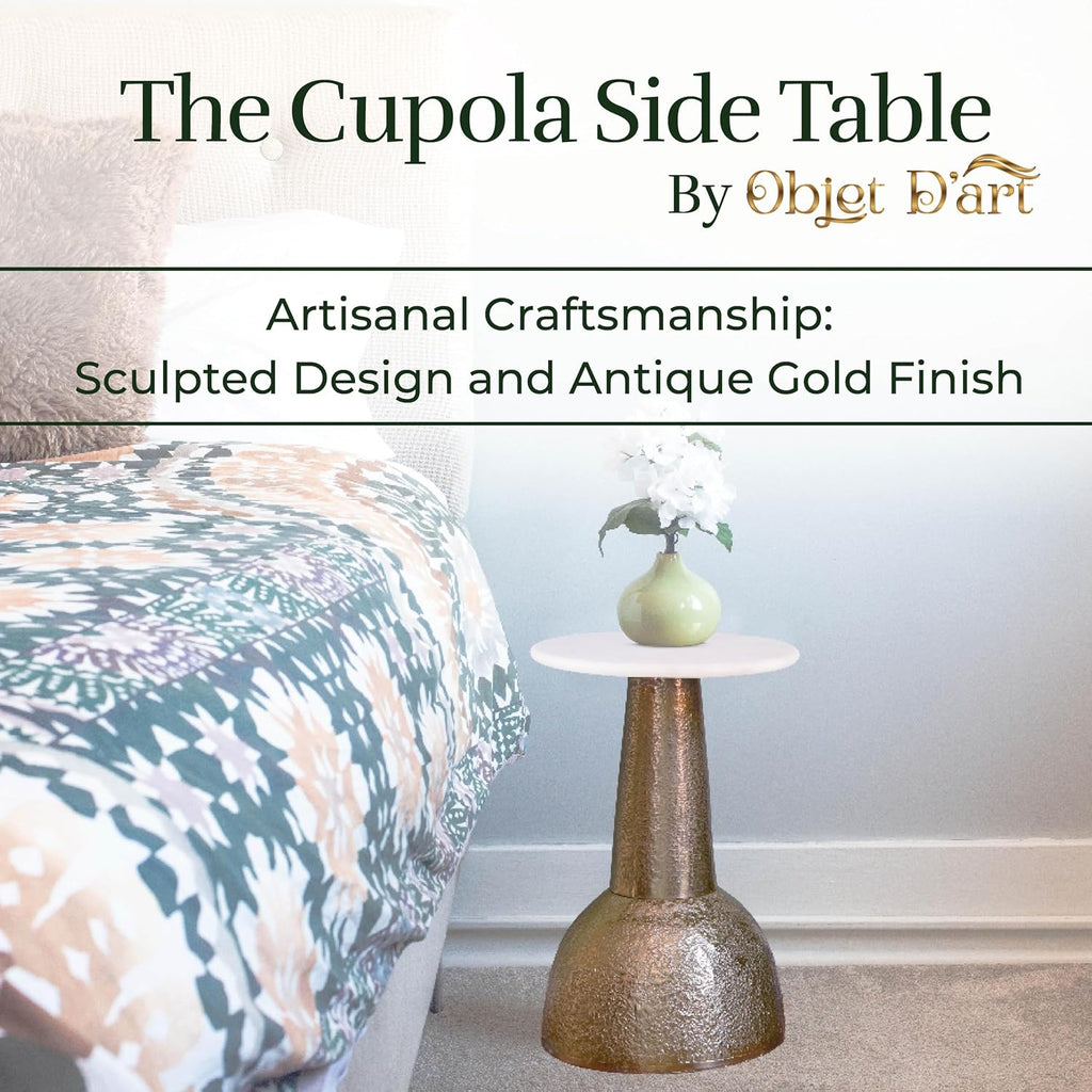 OBJET D'ART Small Round Gold End Table, Cupola, 22'' Height, Vintage Metal Accent, Side, Pedestal, Coctail and Drink Tables for Living Room and Small Spaces