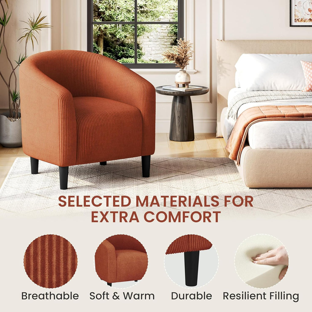 Yaheetech Accent Barrel Chair, Corduroy Fabric Club Chair, Furry Sherpa Elegant Armchair with Cozy Soft Padded, Suitable for Living Room Bedroom Reception Room Office, Set of 2, Brick Red