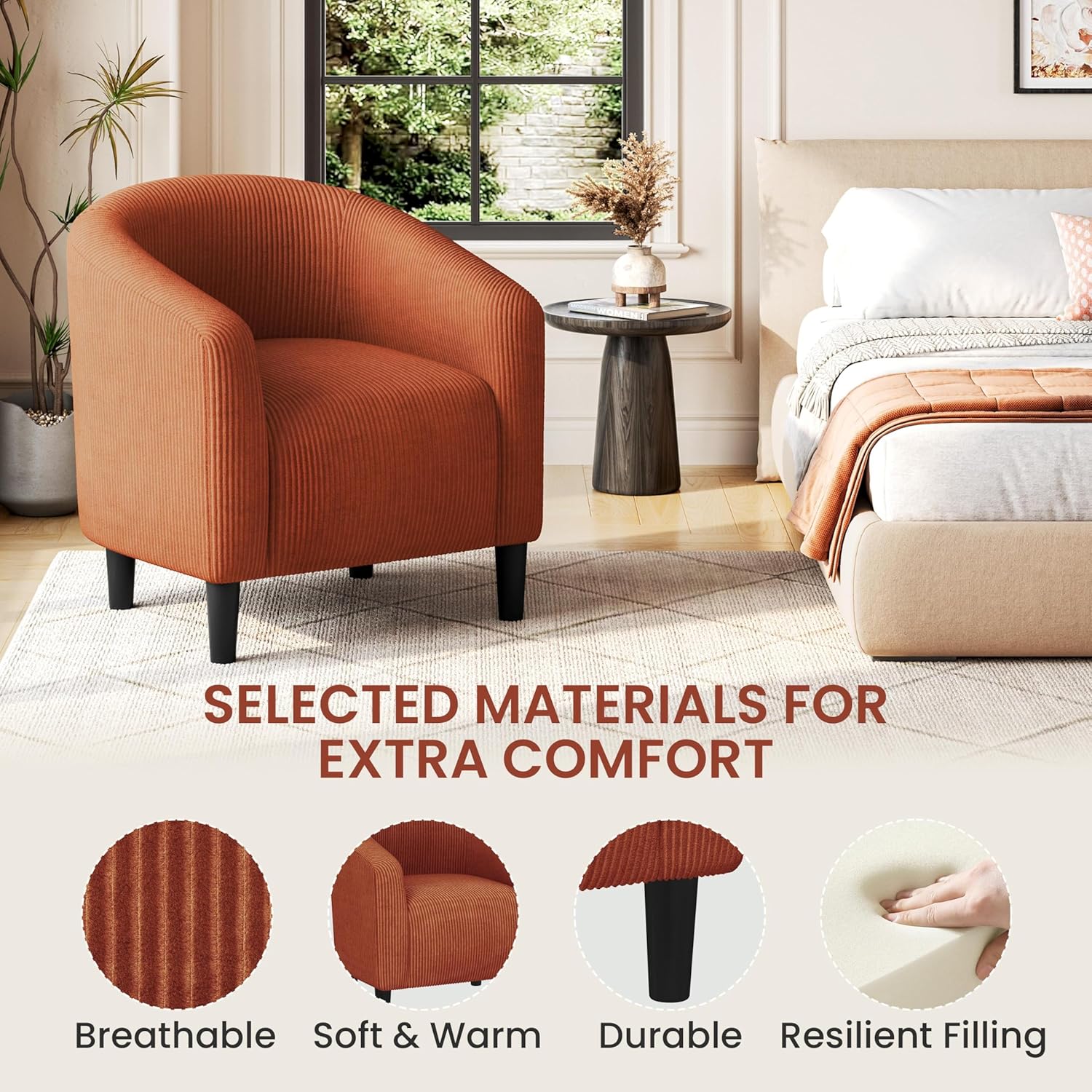 Yaheetech Accent Barrel Chair, Corduroy Fabric Club Chair, Furry Sherpa Elegant Armchair with Cozy Soft Padded, Suitable for Living Room Bedroom Reception Room Office, Set of 2, Brick Red