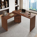 Merax Home Office Desk L Shaped with 3 Drawers,Wooden Rotating Desk | 90' Large Executive Office Workstation,Corner Work Table for Study Writing,Natural Wood