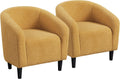 Yaheetech Accent Chairs for Living Room, Furry Barrel Chairs Set of 2, Sherpa Chairs with Soft Padded Armrest, Club Chairs for Bedroom Waiting Room Office, Mustard Yellow